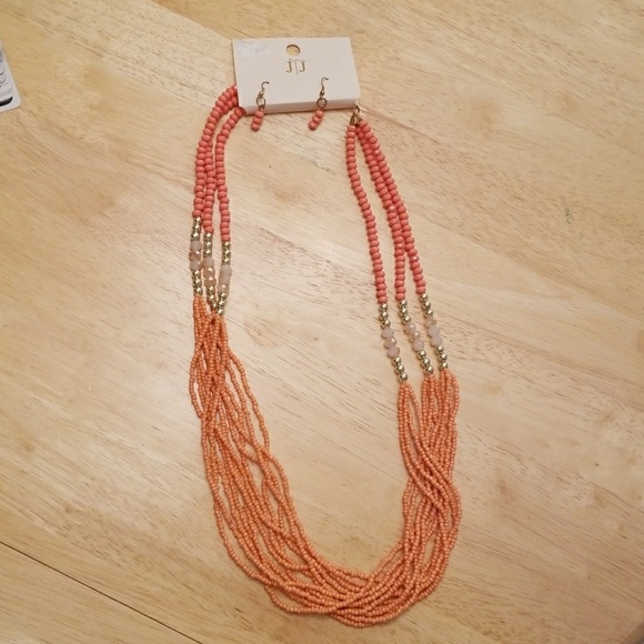 Coral accented necklace and earring set. - Picture 1 of 3